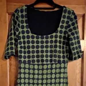 Anthropologie Bailey dress Green/ Blue polka dot